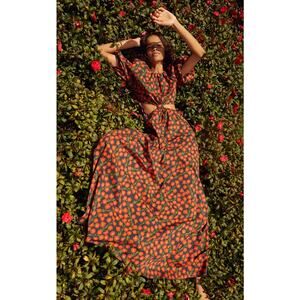 Agua by Agua Bendita Laurel Cutout Bermelo Floral Cotton Poplin Maxi Dress M